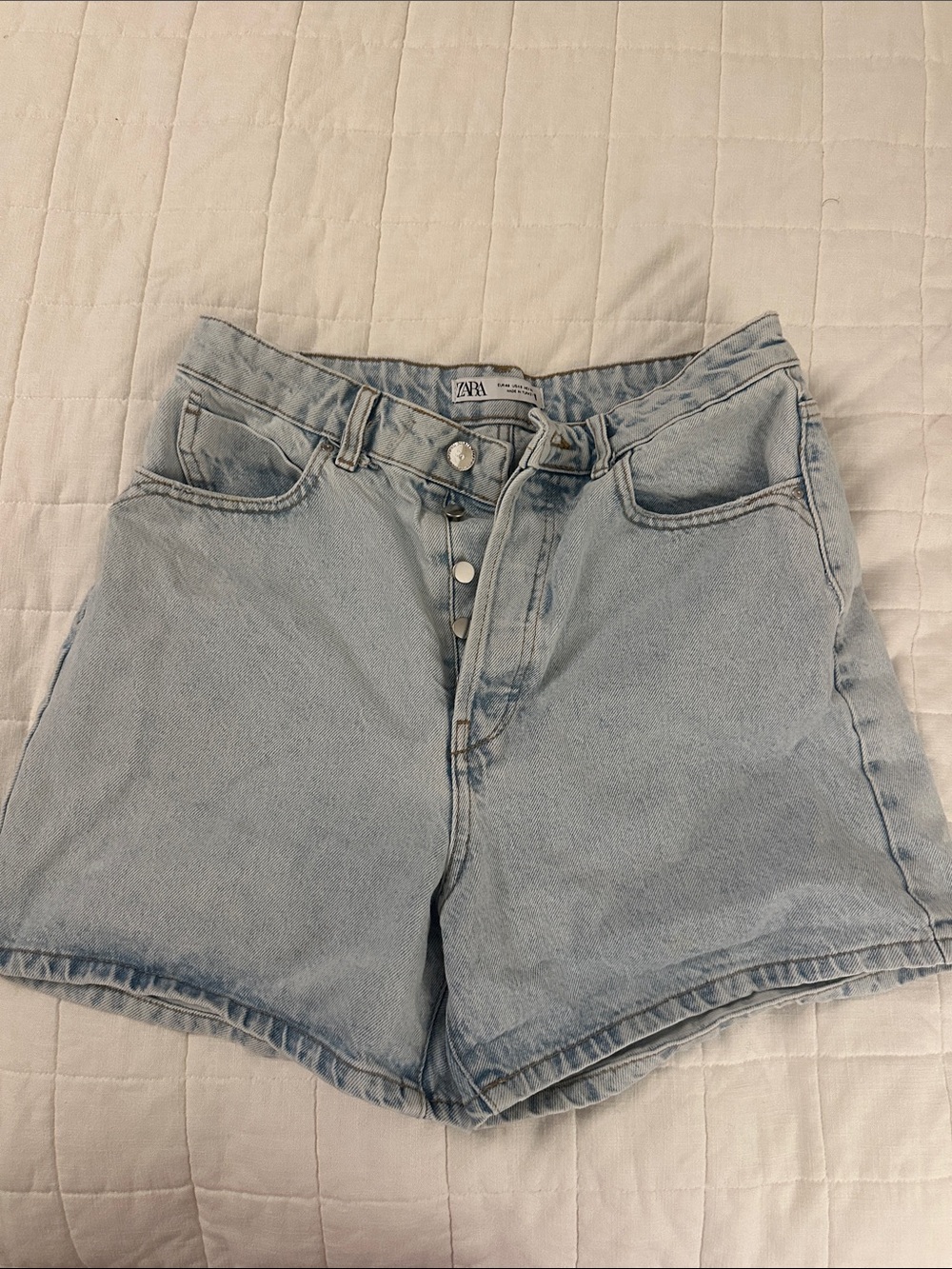 ZARA Light Blue High-Rise Button-Fly Denim Shorts